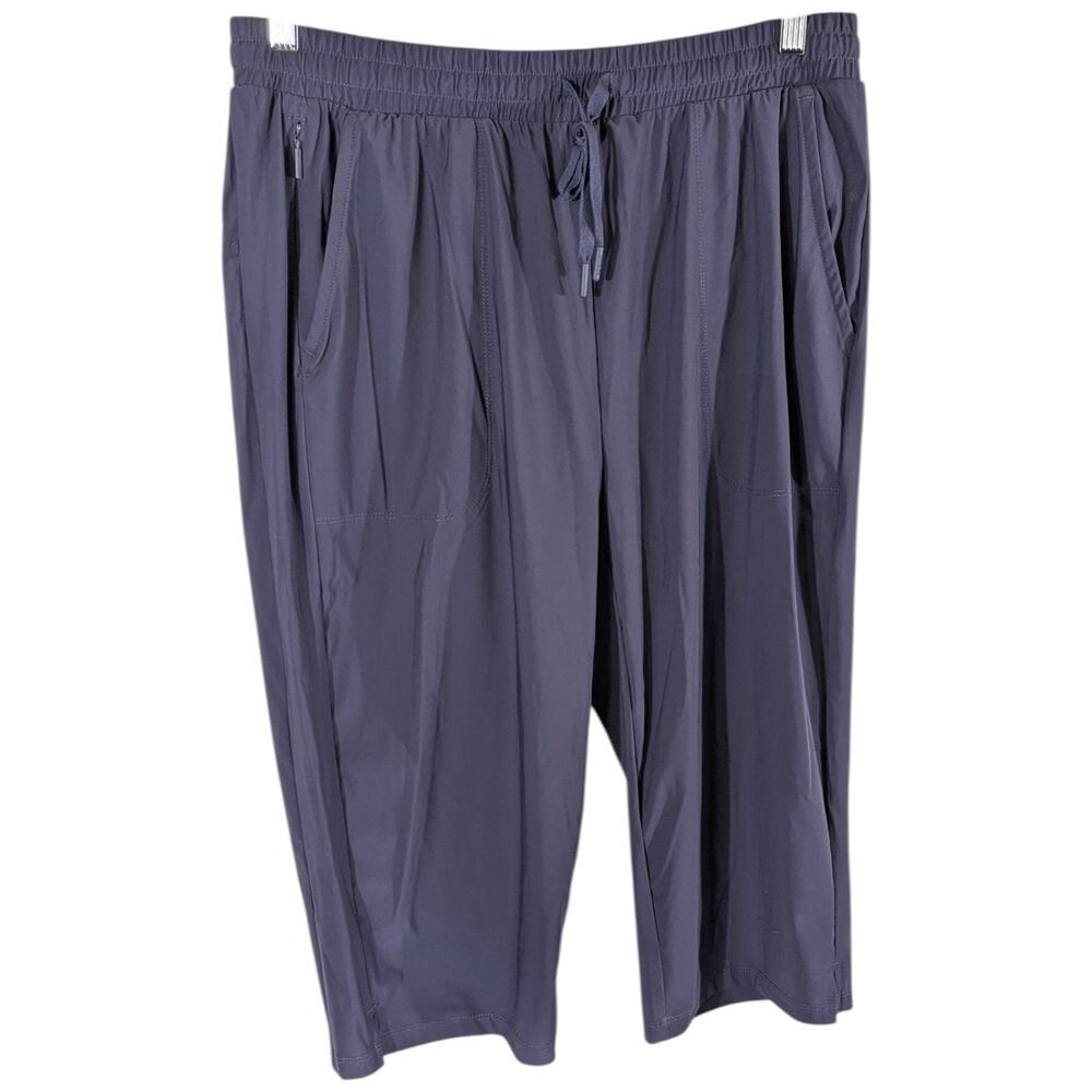 Baleaf Hiking Capri Pants Womens XL Navy Blue Cropped Front Drawstring (34x17)